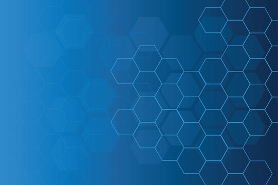 Blue background, light, hexagon Blue pastel medical and tech background with hexagon pattern and bright sparkles. Realistic vector abstract bg with honeycomb geometric cell texture