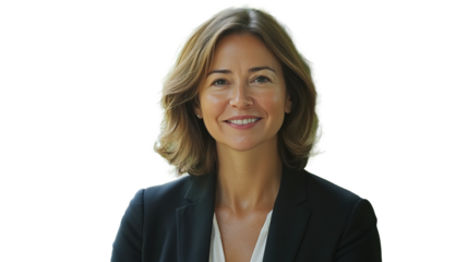 A CEO of a sustainable company giving an interview about corporate responsibility isolated on white background.