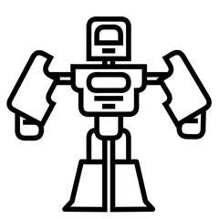 Simple Black Outline Illustration of a Standing Robot, isolated on white background. cartoon robot character sketch design for kids coloring pages