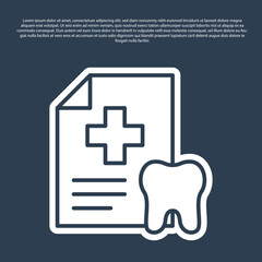 Blue line Clipboard with dental card or patient medical records icon isolated on blue background. Dental insurance. Dental clinic report. Vector