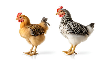 Fototapeta premium the beside view baby Wyandotte chicken standing, left side view, low angle, white copy space on right, Isolated on White Background