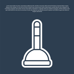 Blue line Rubber plunger with wooden handle for pipe cleaning icon isolated on blue background. Toilet plunger. Vector
