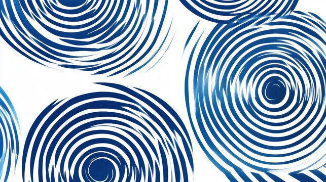 Abstract blue swirling circles on white background.