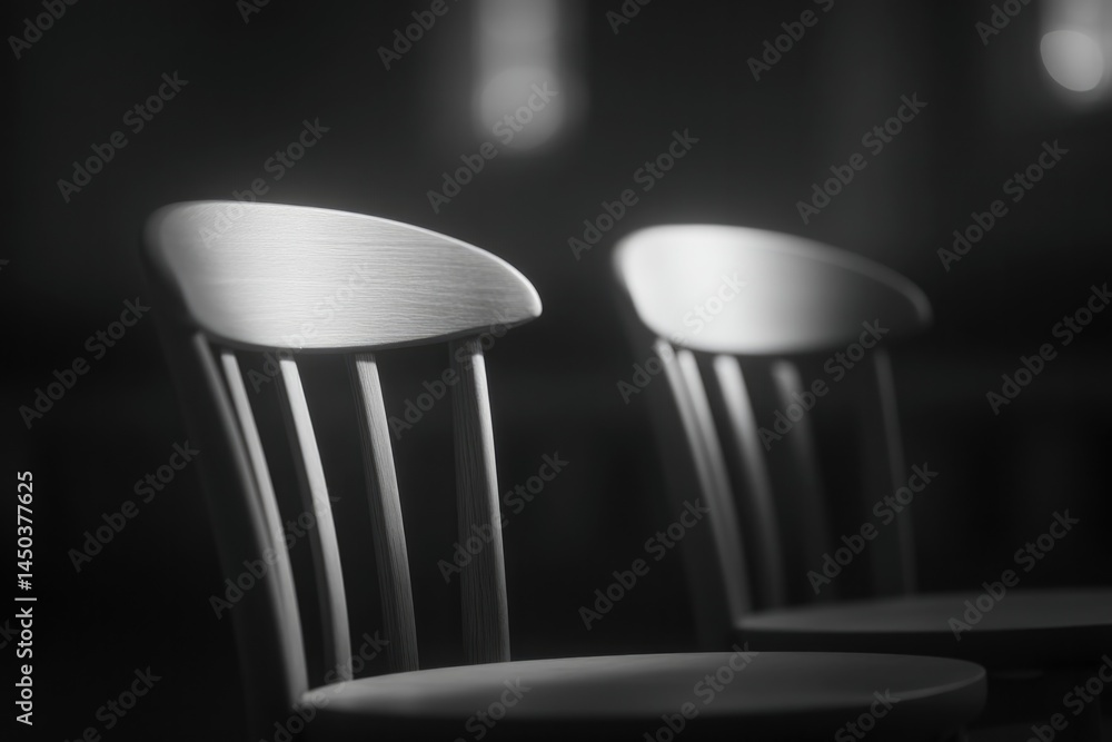 Aufkleber composition of open empty chairs positioned face-to-face with soft natural light focusing on scene