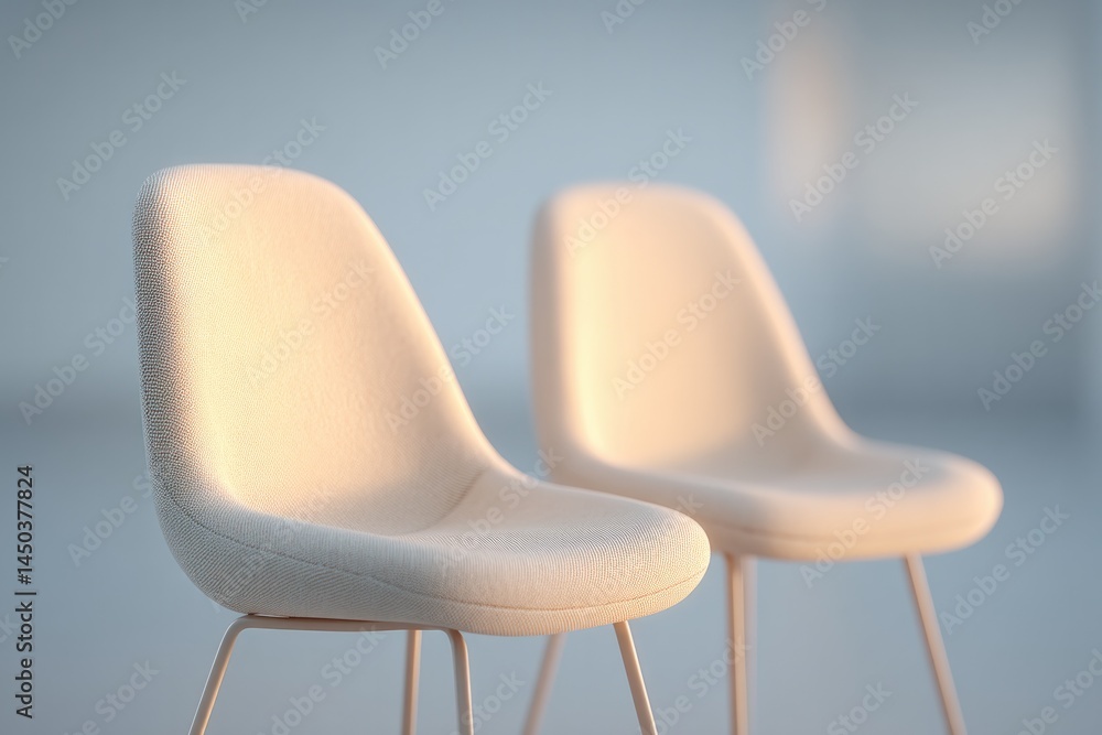 Aufkleber composition of open empty chairs positioned face-to-face with soft natural light focusing on scene