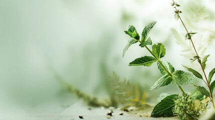 Fresh green herbs in soft natural light with blurred background