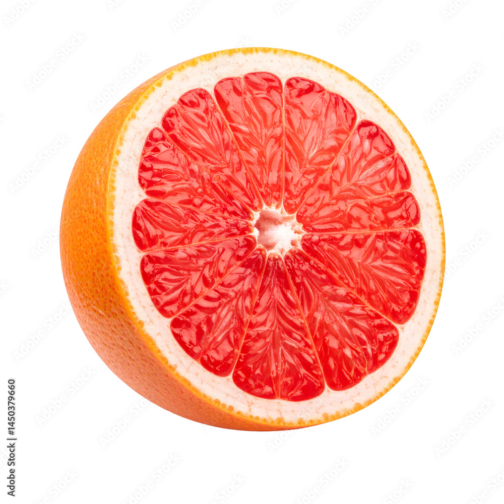 Poster half grapefruit floating on transparent background with clipping path