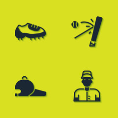 Set Baseball boot, player, cap and bat with icon. Vector