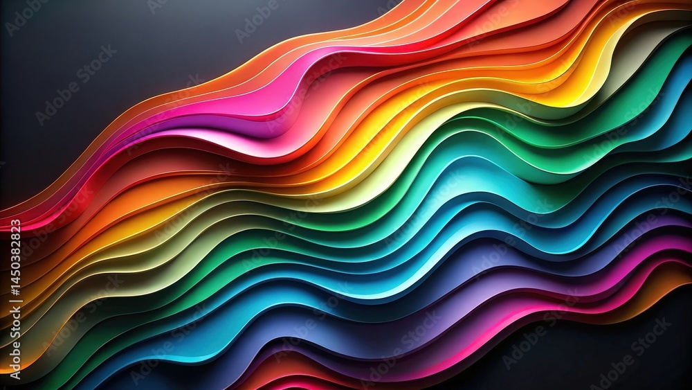 Poster Abstract Vibrant Rainbow Wave Pattern with Layers of Saturated Colors and Smooth Curves