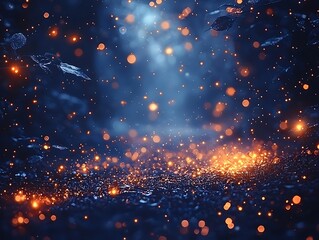 Obraz premium Glowing particles on dark forest floor