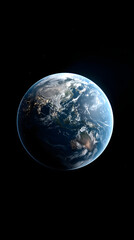 Obraz premium Vista del planeta Tierra desde el espacio con iluminación natural y fondo negro