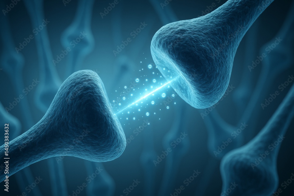 Poster electrical signals are transmitting between two neurons through neurotransmitters crossing the synap