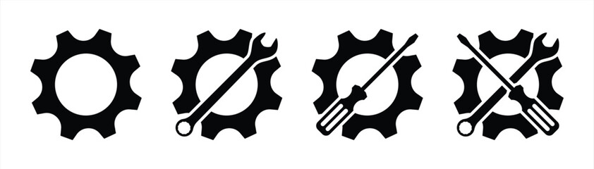 Set of Gear and Tool Icon. Mechanics and Maintenance Vector Illustration