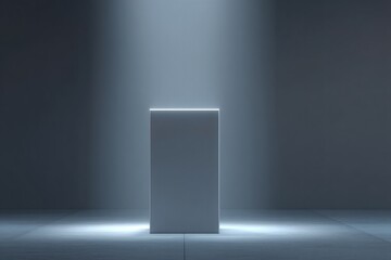 futuristic empty podium lit by ambient light positioned against sleek minimalistic backdrop