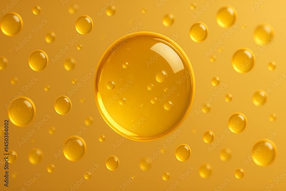 Aufkleber numerous golden oil bubbles of varying sizes are floating against a vibrant golden gradient backgrou