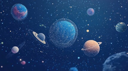 Naklejka premium Abstract polygonal planets and stars in deep space. (1)
