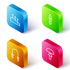 Set Isometric line Acupuncture therapy, Pipette, Jump rope and Mushroom icon. Vector