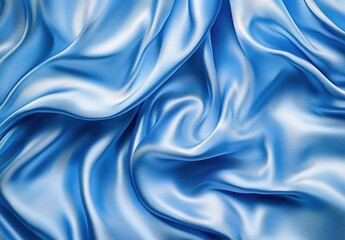 Close-up of blue silk fabric with smooth wavy folds and delicate light interplay.