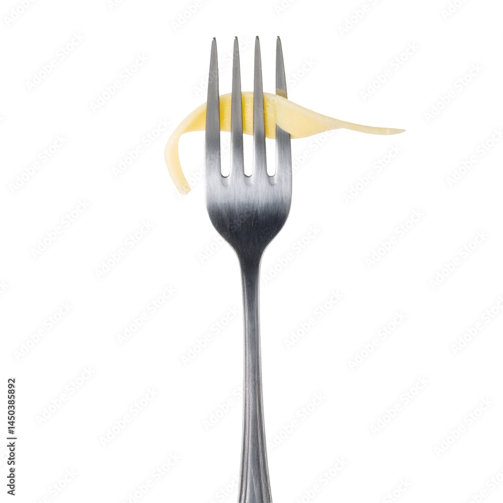 Poster Fork with rolled pasta floating on transparent background