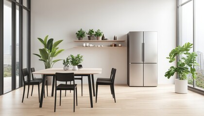 Modern minimalist dining area with a light and airy feel