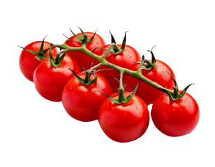 Fresh Cherry tomatoes with stem on transparent background and white background 
