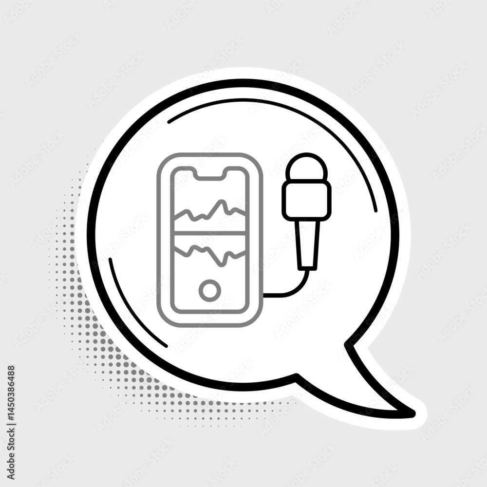 Poster line mobile recording icon isolated on grey background. mobile phone with microphone. voice recorder