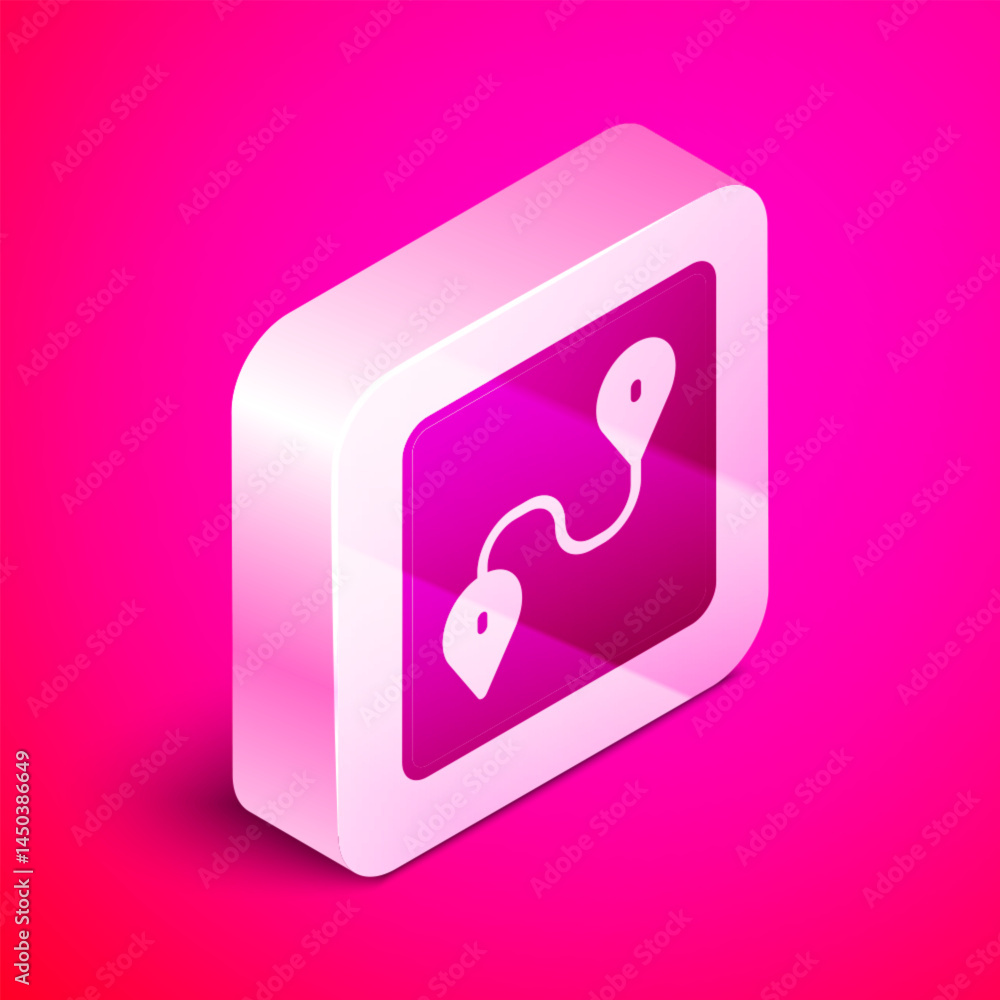 Poster isometric route location icon isolated on pink background. map pointer sign. concept of path or road