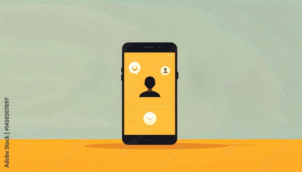 Poster influencer marketing partnership concept. mobile phone displaying user interface and profile element