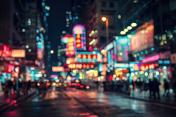 Blurred vibrant street scene at night