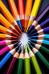 Fototapeta premium Vibrant colored pencils arranged in a circle