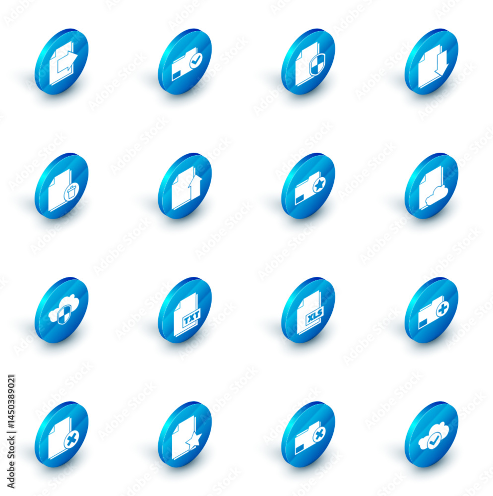 Poster set document folder and check mark, protection concept, with download, delete file document, cloud s