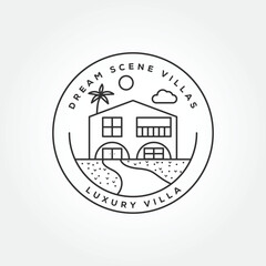 luxury villa line art icon logo vector illustration design. simple minimalist modern rental vacation house logo concept