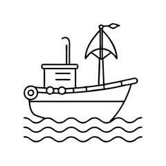 fishing boat icon, fishing boat line art - simple line art of fishing boat, perfect for fishing boat logos and icons