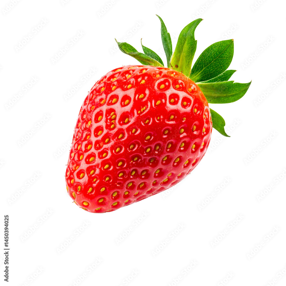 Poster fresh ripe strawberry floating on transparent background with clipping path