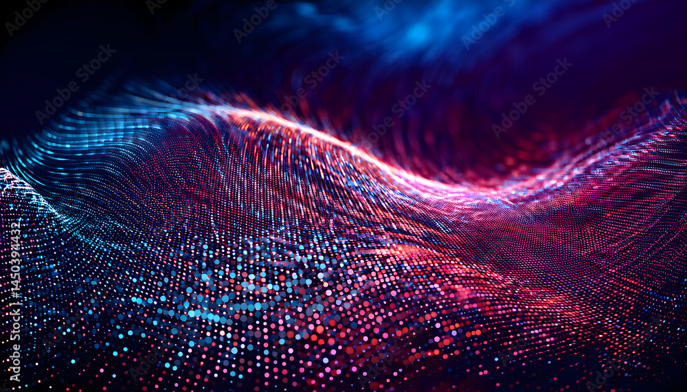 Fototapete abstract digital wave pattern with vibrant blue and pink gradients, creating a dynamic, flowing text