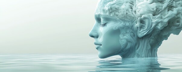 Serene woman's face emerging from water.