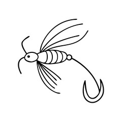 fly fishing lure icon, fly fishing lure line art - simple line art of fly fishing lure, perfect for fly fishing lure logos and icons