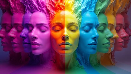 Fototapeta premium Colorful abstract faces, vibrant hues, artistic expression.