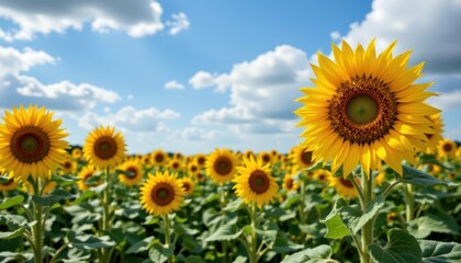 Sunflower blooming event in vibrant field nature photography bright sky scenic landscape view