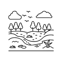 freshwater lake icon, freshwater lake line art - simple line art of freshwater lake, perfect for freshwater lake logos and icons