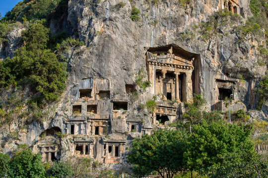 View of the Tomb of Amyntas in the Fethiye district of T&uuml;rkiye. The Tomb of Amyntas, also known as Fethiye