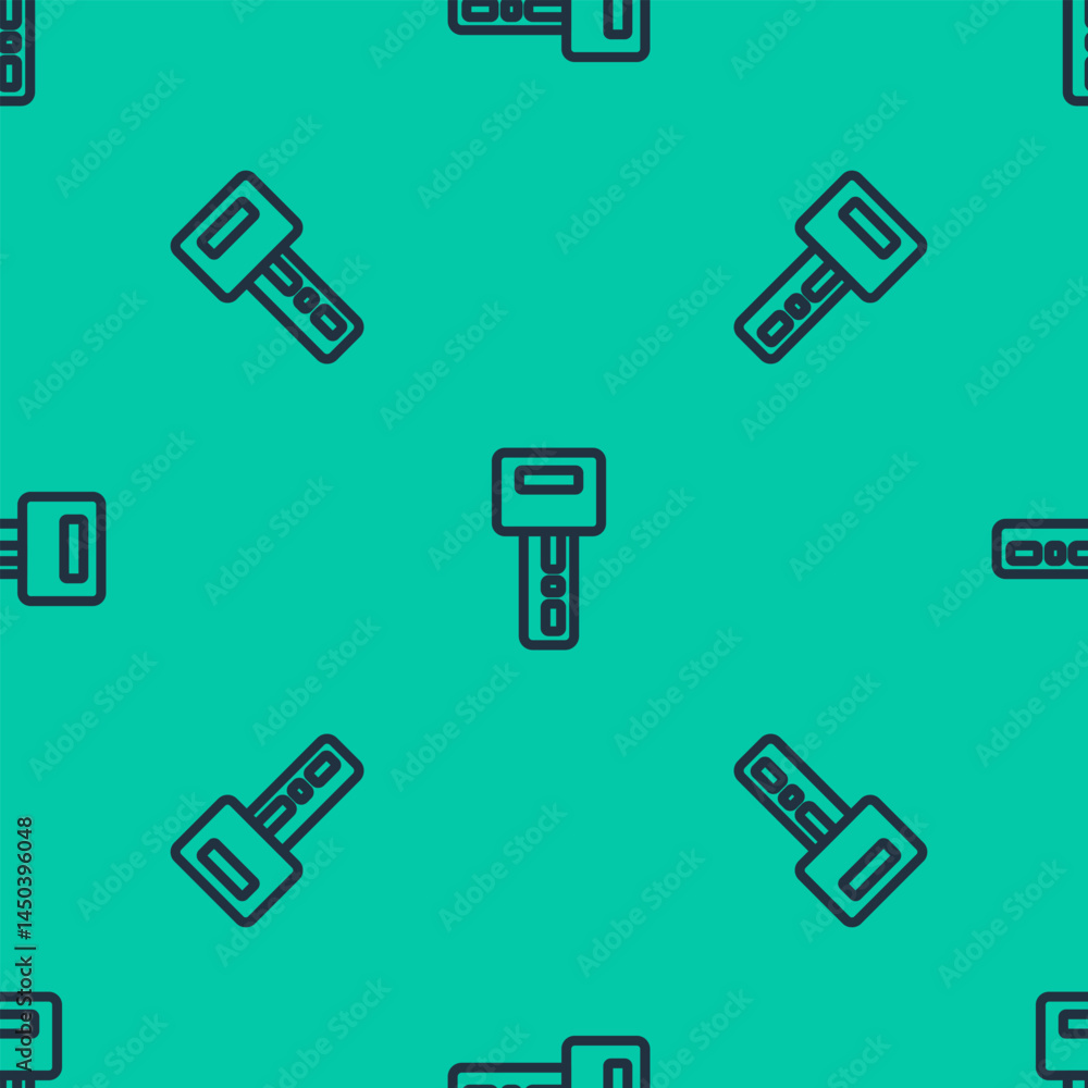 Aufkleber blue line car key with remote icon isolated seamless pattern on green background. car key and alarm 
