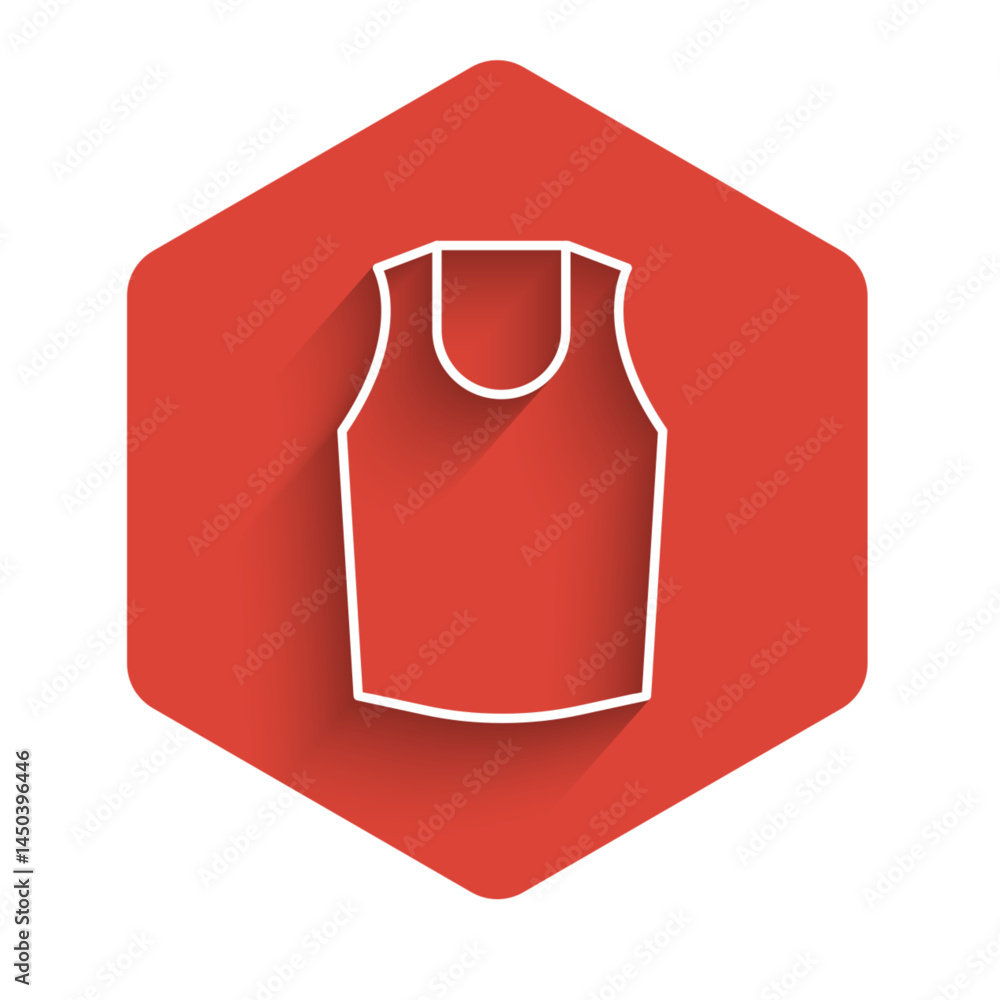 Aufkleber white line undershirt icon isolated with long shadow background. red hexagon button. vector