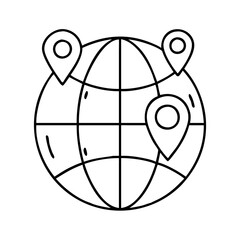 globe with pins icon, globe with pins line art - simple line art of globe with pins, perfect for globe with pins logos and icons