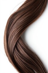A smooth strand of wavy brown hair isolated on a white background, highlighting its texture and shine