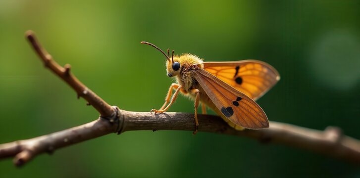 Mottled Umber moth resting on twig, natural setting, wildlife, erannis defoliaria