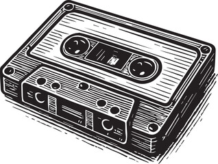 Cassete tape vintage hand drawn illustration