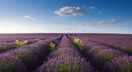 Fototapeta premium Scenic Lavender Field Under Cloudy Sky On Summer Season Landscape