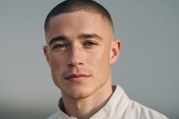 Obraz premium minimalistic portrait of individual against blurred background embodying diversity in race age or gender