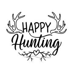 happy hunting text with antlers icon, happy hunting text with antlers line art - simple line art of happy hunting text with antlers, perfect for happy hunting text with antlers logos and icons